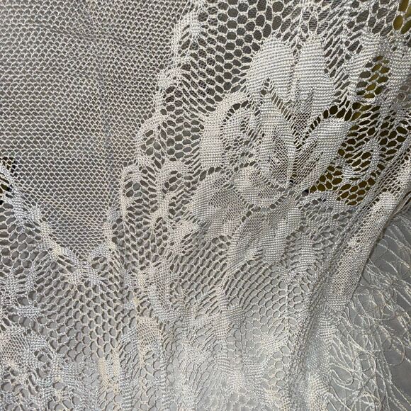 White Lace Fringe Shawl Wrap | Romantic Floral Mantilla Scarf 64x60 + 7” Fringe - Picture 7 of 11